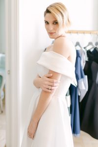 Bride in her cocktail dress